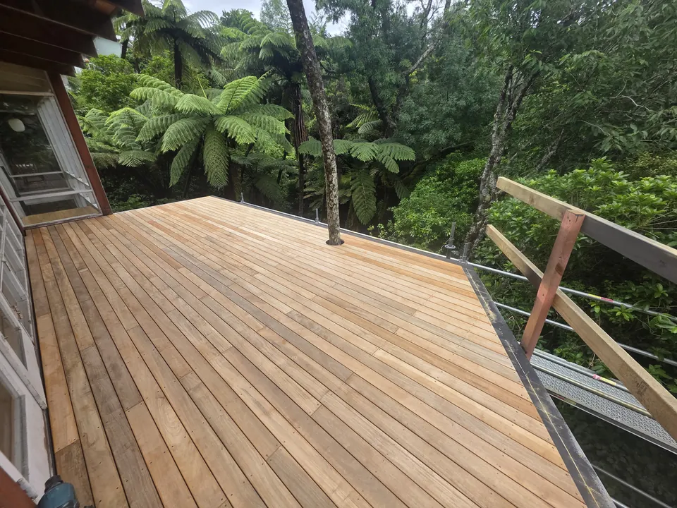 Timber deck connecting the home to its bush setting
