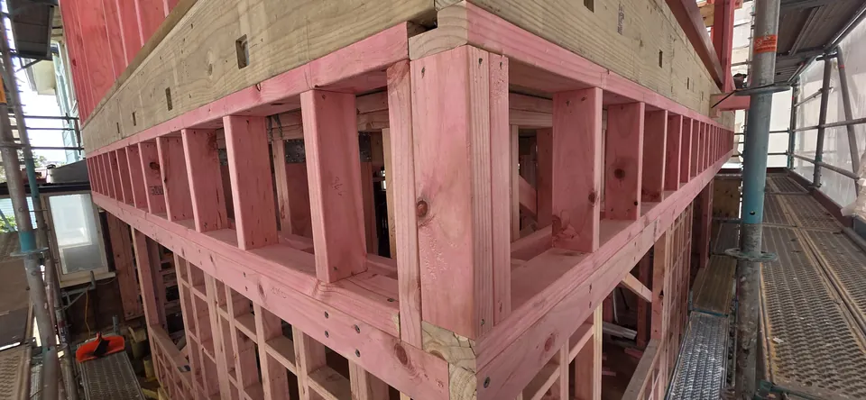 New wall framing and plywood bracing