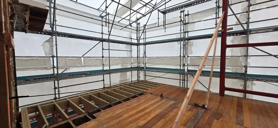 Steel frame and retained timber floor