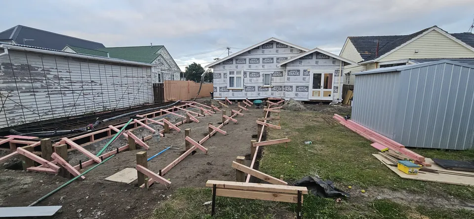 Foundation trenches and formwork in the garden