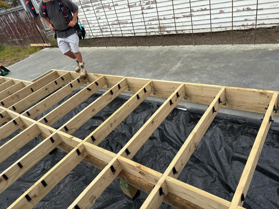 Carpentry work on the new floor structure